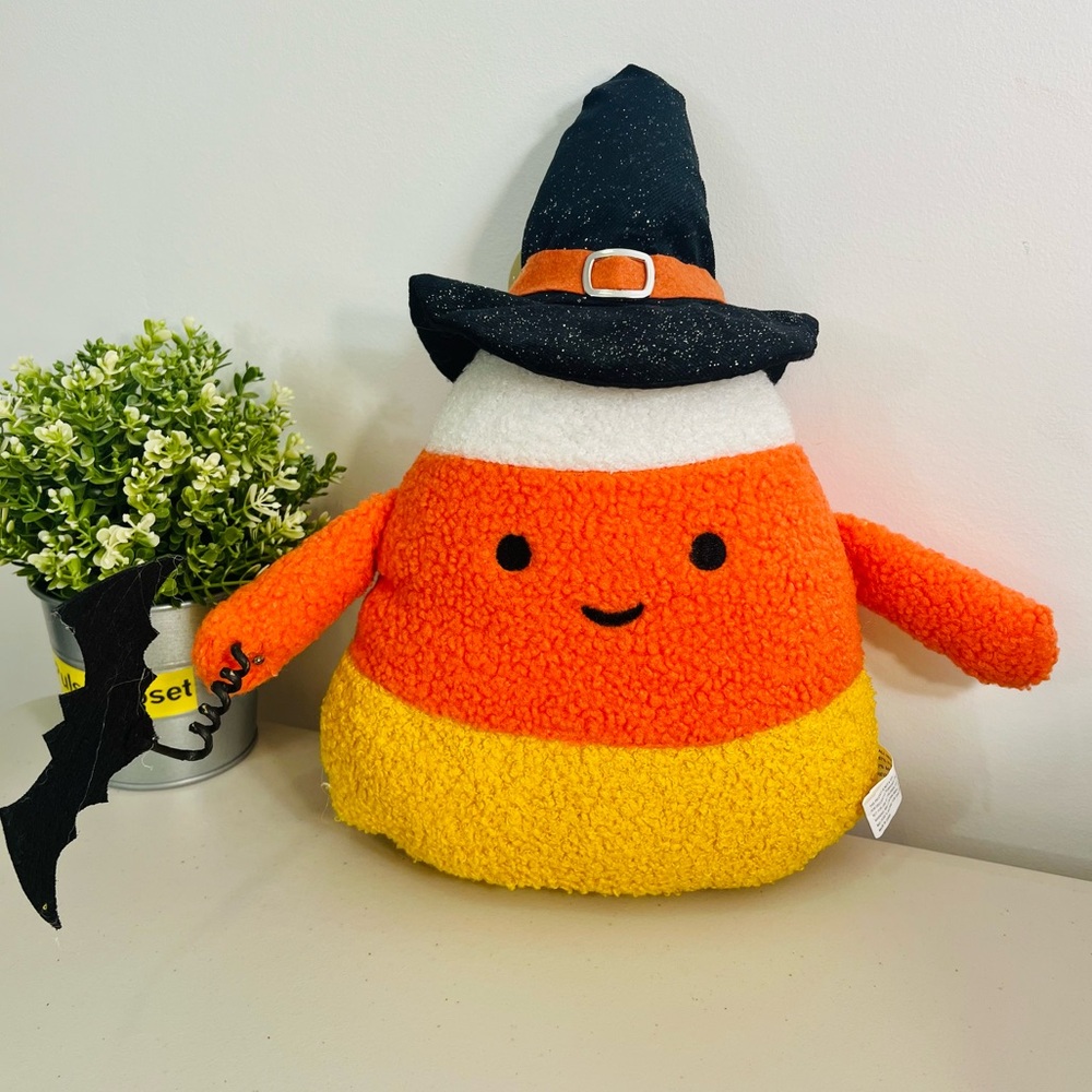 Halloween Candy Corn Plush Witch Hat Creepy Cottage 11” Weighted NWT